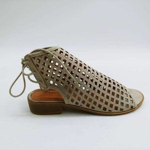 Mata Womens Pinhole Tie Back Flat Sandals‎ Gray Cutout 6 New